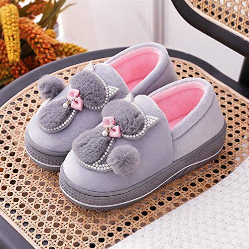 ASDFGT-778 Zapatillas for Mujer casero Damas Invierno Caliente Peluche Zapatos Mujer Linda Gato Interior Hembra Dormitorio Zapatillas Zapatillas cómodas 5777 Gray, Shoe Size : 9.5