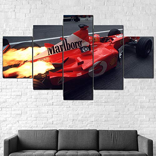 baixiangguo Michael Schumacher Ferrari F1 Stampe E Quadri Su Tela,Componibile Decorativi Dipinti Parete,5 Pezzi Canvas,Poster Di per Boy Bedroom,con Cornice-100 x 55 cm