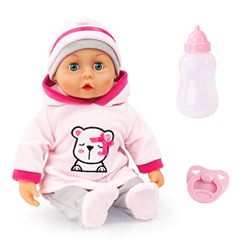 Bayer Design 93824BR, Muñeca Primeras Palabras bebé, Habla, 24 Sonidos, Rosa, 38 cm