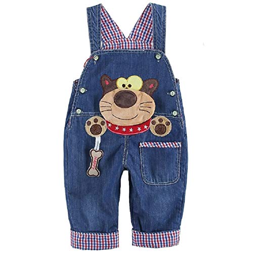 Bebé Niños Peto Vaqueros Overall Mono Largo Elegante Azul con Patrón Raccoon Animal - 90