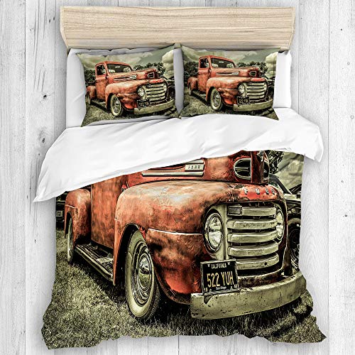 BEITUOLA Bedding Juego de Funda de Edredón,Coche Antiguo Custom Vintage Old Truck Car,Microfibra Funda de Nórdico y Fundas de Almohada - 220 x 240cm