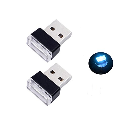 Bello Luna 2Pcs USB Car Interior Ambient Lamp para Car Notebook Power Bank - Azul hielo