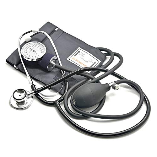 Belmalia Tensiómetro de Brazo Manuales con Estetoscopio Doble Campana, Esfigmomanómetro Aneroide, Bolsa para Servicios de Socorro, Médico, Consultorio, Negro