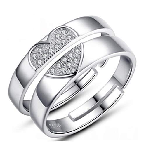 Beydodo Anillos Hombre Plata de Ley 925 Corazon Puzzle Circonita Anillos Mujer Ajustables (Precio para 2 Pcs)