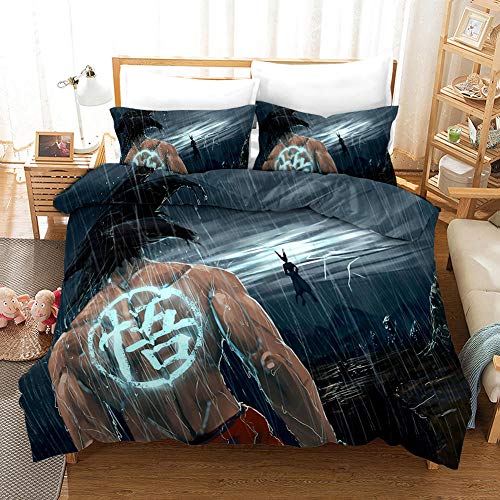 BFSOC Juego de Cama 3D Gris Anime Dibujos Animados Goku 240 X 220 cm Microfibra Suave Conjunto de Funda Nórdica Sábana Doble (Paquete de 3) con Cremallera y 2 Fundas de Almohada