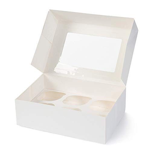 BIOZOYG Cajas para 6 Magdalenas, Cupcake Muffin con Inserto y Ventana de visión Grande I 25 Pieza de Cajas para pastelería Cajas de Regalo Bio Caja Blanca para Llevar Caja de cartón Biodegradable