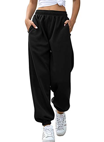 BLENCOT Pantalones Hip Hop para mujer, pantalones Harem de cintura alta para mujer, pantalones anchos de yoga y mujer, pantalones de entrenamiento para mujer y niña Negro S