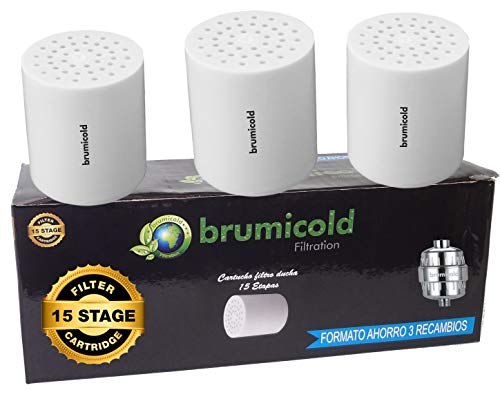 BRUMICOLD SPAIN PACK AHORRO 3 FILTRO DUCHA RECAMBIO RF-01-3 cartucho 15 Etapas,compatible con los filtros de 6,8,10,12 Etapas, ideal para piles atopicas