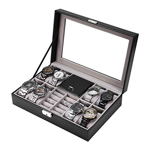 Caja de Reloj Mejorada Caja de Reloj Organizador de Joyas Soporte de Caja de exhibición de joyería Cajón Multifuncional 8 Ranuras + 2 Rejillas Vitrina de Reloj(8 Slots + 2 Grids)