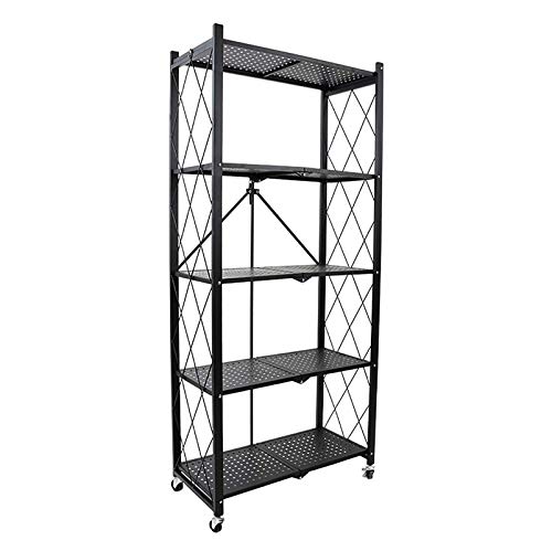 carrito GBAO Rejilla Almacenamiento Armario Lavandería Cocina para El Hogar 5 Niveles, Estantería Pie Plegable Resistente Organizador Acero Rejilla Alambre Ruedas-72X34X160cm(Color:Negro)