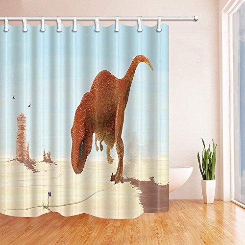 CDHBH Cortinas de Ducha de Animales Salvajes para Baño Safari Dinosaurio Caminar a Flores moradas en Tejido de poliéster Desierto Impermeable Cortina de Baño Cortina de Ducha Ganchos incluidos