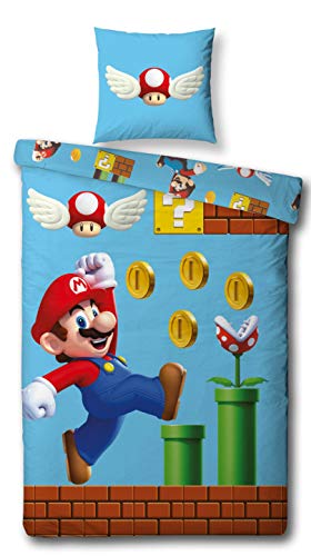 Character World Juego de cama reversible Super Mario, 135 x 200 cm, 80 x 80 cm, 100% algodón