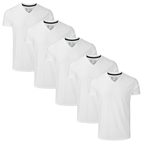 Charles Wilson Paquete 5 Camisetas Cuello Pico Lisas (Small, Plain White)