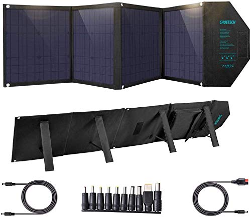 CHOETECH Cargador Solar, Kit Panel Solar Portátil 80W, Plegable Impermeable, PD 30W + QC 18W + USB 12W, Salida de DC 18V para Generador Portátil, Power Station, Laptop,Tablet, iPad, Smartphone