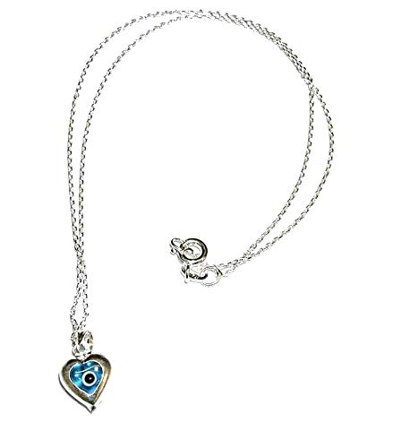 Collar Colgante Ojo Turco corazón 11x9 mm Plata de Ley con Cadena Plata de Ley a 40 cm y Envoltorio para Regalo