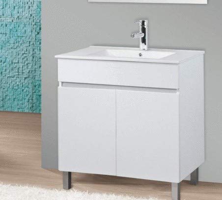 CTESI Mueble de baño con Lavabo de Porcelana - con 2 Puertas - El Mueble va MONTADO - Modelo Luup (80 cms, Blanco)