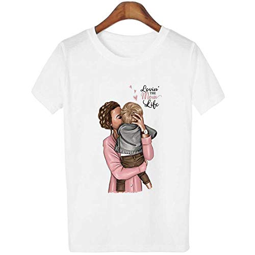 DAJUZI Ropa de Mujer 2020 Camisetas Tops Sección Delgada de Verano Camiseta Super Mom Harajuku Camiseta estética de Moda Casual Streetwear Camiseta S 1966-Blanco