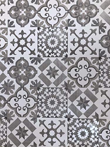 De'Carpet Vinilo PVC A Medida Alfombra FÁCIL Limpieza Antideslizante BALDOSA HIDRÁULICA Gris (65cm Ancho) (3 Metros)