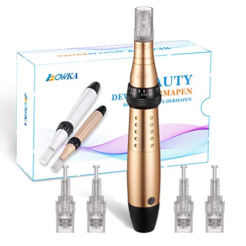 Dermapen Profesional Electrico Derma Pen Roller Facial Cabezales Arrugas Estrías Cicatriz de acne Perdida de cabello para y corporal,12 módulos de aguja estériles, 0.25 mm a 2.0 mm