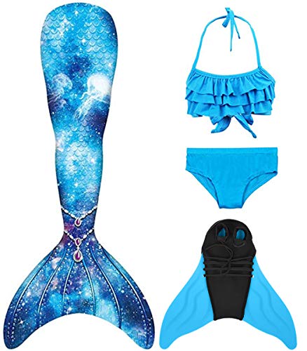 DNFUN niñas Colas de Sirena con monoaleta para Nadar Incluyen Trajes de Sirena baño de Bikini