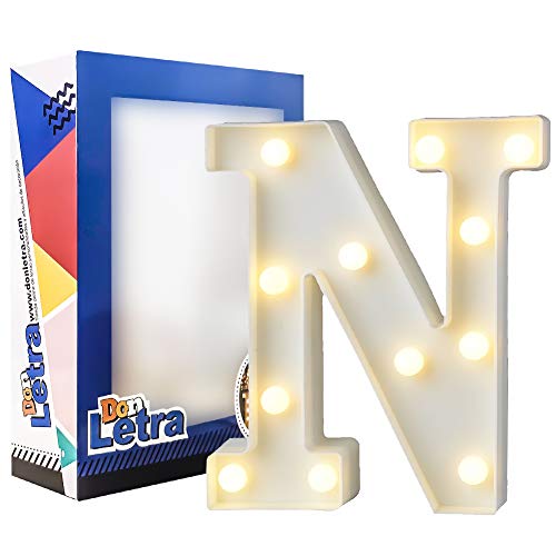 DON LETRA Letras Luminosas Decorativas con Luces LED, Letras del Alfabeto A-Z, Altura de 22cm, Color Blanco - Letra N