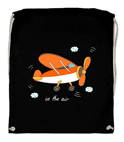 Druckerlebnis24 - Bolsa de tela de algodón orgánico, diseño de avión y hélices, color Negro
, tamaño talla única