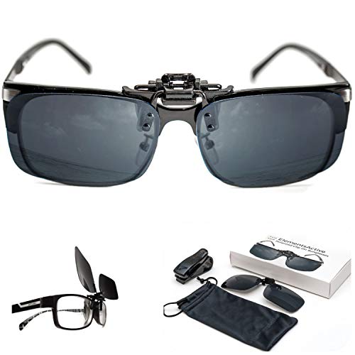 ElementsActive Gafas de sol polarizadas con función de volteo para hombre Grande Negro