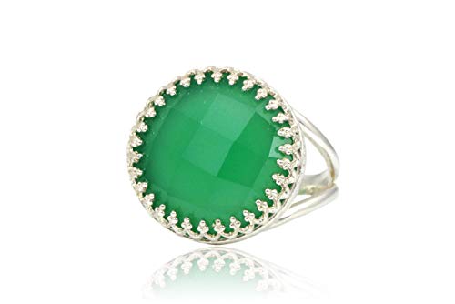 Fabuloso Anillo de Onyx Verde de 14CT por la Joyería Anémona - 16mm de Onyx Verde en Plata Esterlina 925 - Anillo de Onyx a la Moda para Todas las Ocaciones - Joyería Artesanal de Onyx para Mujeres