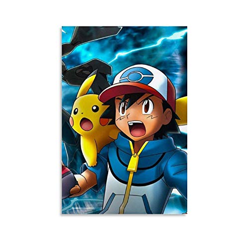 FDKJ Póster decorativo de Pokemon Ash y Pikachu para pared, lienzo para sala de estar, dormitorio, 60 x 90 cm