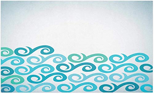 Felpudo abstracto, diseño geométrico de líneas en espiral funky digitales inspiradas en tonos aguamarina, tapete decorativo de poliéster con respaldo antideslizante, azul cielo, verde mar, 40 * 60 cm