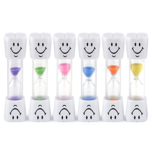 FEPITO Sand Timer Smiley Cepillo de Dientes Temporizador para Juegos, Cocina, Cálculo de Cuenta Regresiva del Tiempo de Cepillado de los Dientes, 2 Minutos 3 Minutos (Paquete de 6)