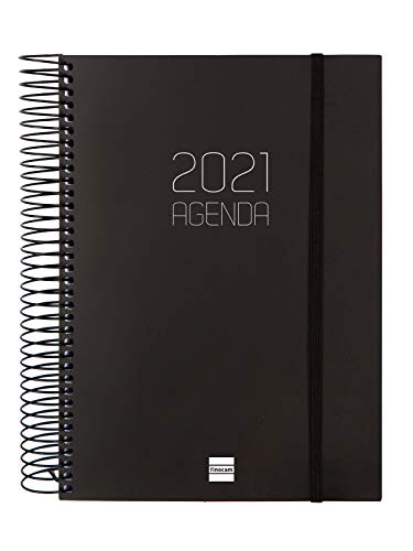 Finocam - Agenda 2021 1 Día página Espiral Opaque Negro Español - 175 x 212 mm