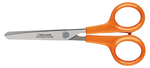 FISKARS Hobby Tijeras Punta Redondeada, Longitud: 13 cm, Para diestros y zurdos, Hoja de acero inoxidable/Mangos de plástico, Naranja, Classic, 1005154