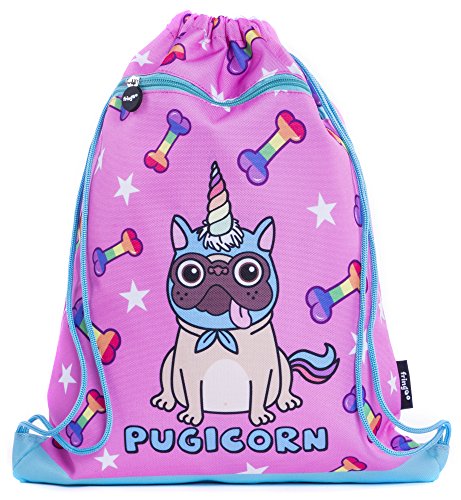 FRINGOO® Bolsa de Cordel para Niños con Bolsillo Frontal con Cremallera Mochila Escolar 34 x 42 cm