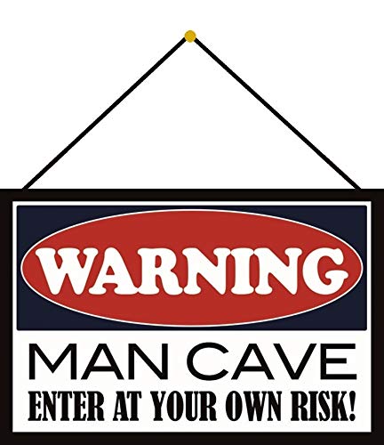 FS Warning Man Cave Enter at Your own Risk - Placa decorativa (20 x 30 cm, con cordel), diseño de texto en inglés