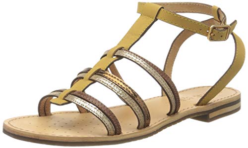 Geox D Sozy E, Sandalias de Gladiador Mujer, Amarillo (Ochre/Dk Skin C2q5q), 39 EU