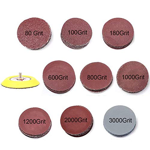 Goodchanceuk Lot de 90 disques de polissage en papier 7,6 cm Grains 80 100 180 600 800 1 000 1 200 2 000 3 000 avec envers à flocage plaque Jaune