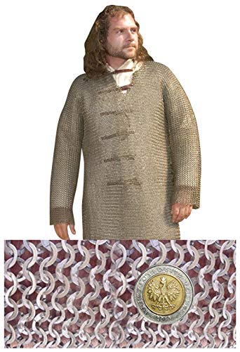 Hauberk Camisa Medieval de COTA de Malla con Mangas largas - Talla XL - MAX 152cm. Circunferencia de Pecho » 9mm ID Anillos Planos » Medio remachadas con Remaches de cuña - Get Dressed for Battle