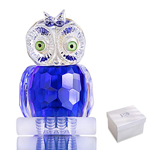 H&D HYALINE & DORA Mini figura de búho de cristal azul, pisapapeles de la colección de cristal, adorno de mesa