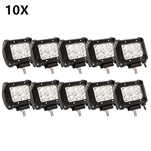 Hengda 10X 18W Faro de trabajo, Focos LED Tractor 12V 24V, Faros adicionales Offroad, IP67 Impermeable Luz antiniebla para Camiones Todo Terreno, ATV, SUV, 6500K, 4320LM