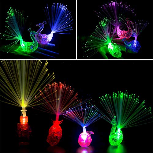 Herefun 20 Piezas de Fibra óptica Luz de Dedo LED Luces de Dedo Coloridas Pavo Real Ballena Luz de Dedo Anillos de luz niños Fiesta Gadgets Juguetes, Conciertos Espectáculos, Decoración de Boda