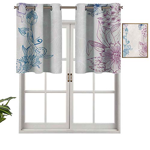 Hiiiman Cortina opaca con ojales en la parte superior, diseño de flores y pétalos de primavera, juego de 2, 137 x 61 cm, tratamiento de ventana para sala de estar, cenefa recta corta