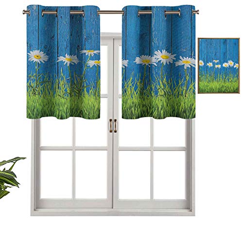 Hiiiman Cortinas opacas con ojales, hierba primaveral fresca y margaritas en la valla, impresión de estilo vintage, juego de 2, 137 x 91 cm para sala de estar, dormitorio, decoración del hogar