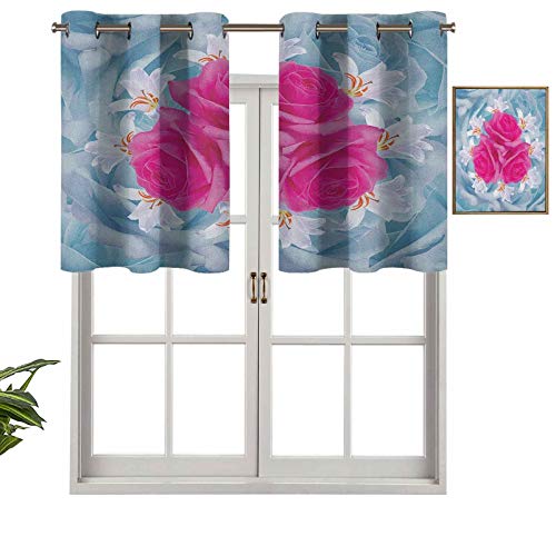 Hiiiman Panel de cortina de bloqueo UV con diseño gráfico de rosas y lirios con colores pastel suaves de la naturaleza florece tema, juego de 2, 42 x 36 pulgadas para habitación de niños