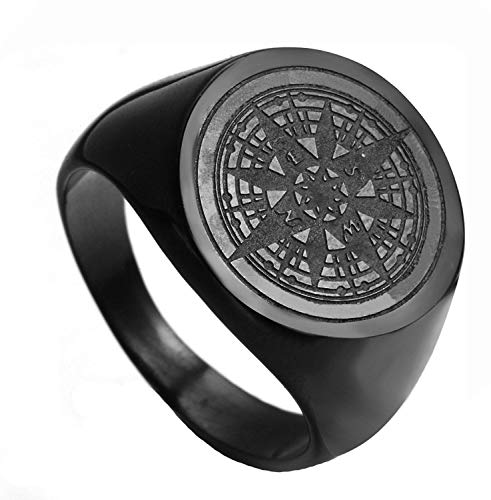 HIJONES Hombre Anillo Compacto Retro de Acero Inoxidable Misterioso 2 Colores Negro, Tamaño 26