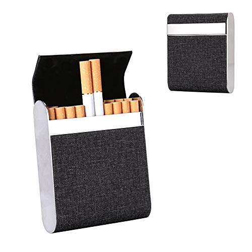 Huture Cajas de Cigarrillos Vintage Clamshell Acero Inoxidable Bolsillo de Diseño Curvo Llevar King Size 20 Palos Capacidad Accesorios Caja Almacenamiento Regalo Ideal para Fumador Aire Libre, Negro