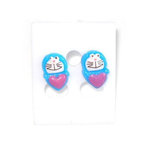 Idin Pendientes – Azul Doraemon tuerca (tamaño: aprox. 9 x 15 mm)