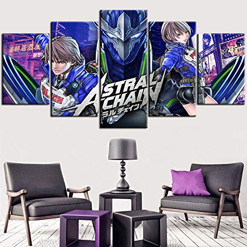 Impresiones sobre Lienzo 5 Piezas,Akira Howard Astral Chain Habitación Juego Arte De La Pared Modular Cartel Moderno Creativo Decoración del Hogar Tamaño D Sin Marco