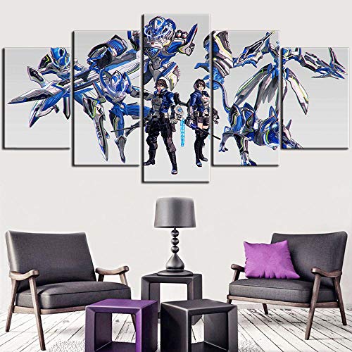 Impresiones sobre Lienzo 5 Piezas,Akira Howard Astral Chain Living Room Game Wall Art Modular Poster Modern Creative Home Decor Tamaño D Sin Marco