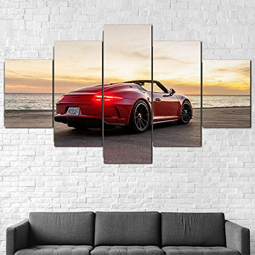 Impression Sur Toile 5 Parties 125x60cm Image Sur Toile pour la Murale Art Mural Moderne Voiture de Sport Porsch 911 Speedster HD Imprimé Maison Décor À La Cadre prêt à accrocher